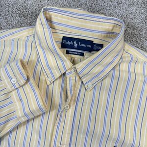 Ralph Lauren Button Down Shirt Mens XXL Yellow Striped Custom Fit Long Sleeve